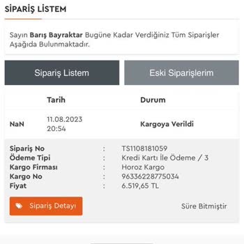 Adore'den Horoz Kargoda Kaybolan Ürünün Ücret İadesi Yapılmaması