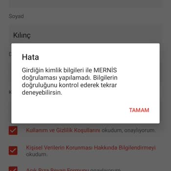 Akbank Mernis Hatası Veriyor