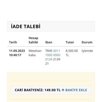 Xml Adresi Para İadesi Yapılmadı
