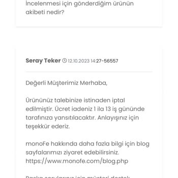 monoFe Yapılmayan Ücret İadesi