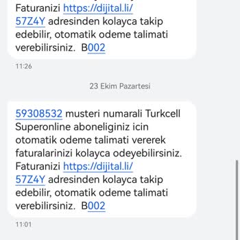Superonline Her Gün Otomatik Ödeme Talimatı İle İlgili Mesaj Yolluyor