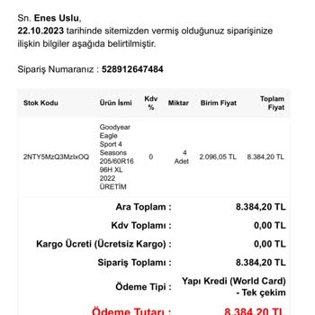 Lastiksa Siparişimden 1 Haftadır Haber Yok