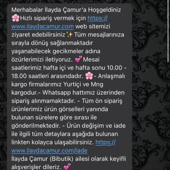 Bibutik İlayda Çamur Ücret İademi Yapmıyor.