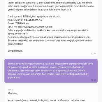 Gardrops İade Kargom Elime Ulaşmadı.