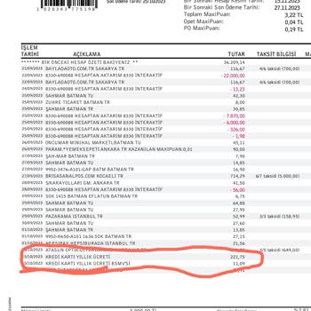Maximum Kart Aidatı