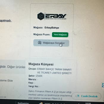 Erbay Bahçe Ve Tarım Ürünleri Siparişi İptal Etme