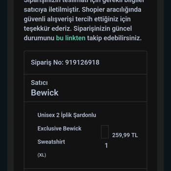 Bewick (Instagram: Bewickclothing) Ürünüm Teslim Edilmedi