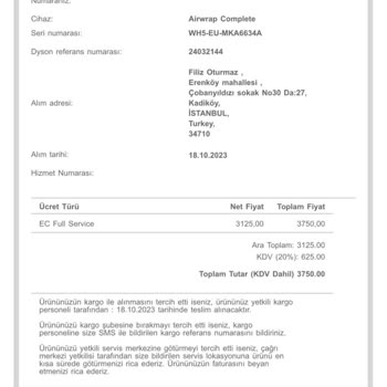 Dyson Servisi Filtre Temizliği İçin 3750 TL Para Aldı