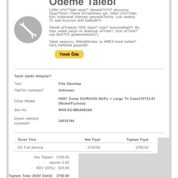 Dyson Servisi Filtre Temizliği İçin 3750 TL Para Aldı