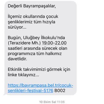 İYS (iys.org.tr - İleti Yönetim Sistemi) Esenler Ve Bayrampaşa Belediyesinden Gelen SMS'ler