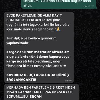 26.10.2023'de Ersağ Paketleme Evde Paketleme İşi İçin Başvuru