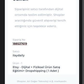 Shopier Teslim Edildi Denen Dijital Ürün Yok