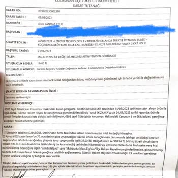 Lenovo Bilgisayar Tüketici Hakem Heyeti Kararına Uymuyorlar