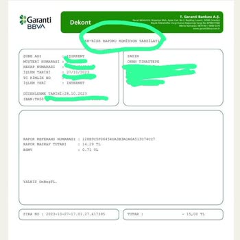 Garanti BBVA Risk Raporum Verilmedi
