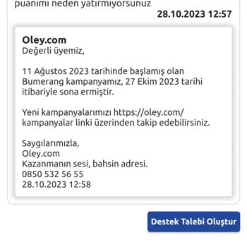 Oley.com Boomerang Kampanyası Oley Puanım Yatmıyor