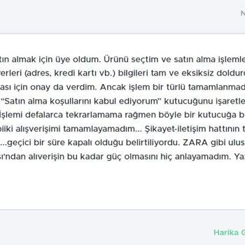 Zara Sayfasından Ödeme Yapılamıyor