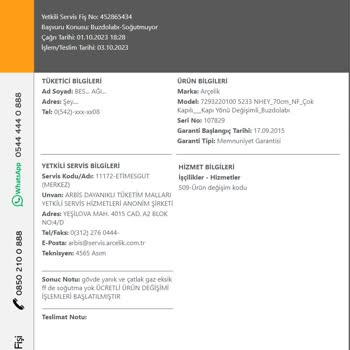 Arçelik 5233 Nhey Buzdolabı Arızası - Hatalı Teknik Servis