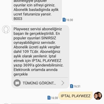 Vodafone Playweez Aboneliğine İlişkin Ücretin Tarafıma İade Edilmesi Hakkında