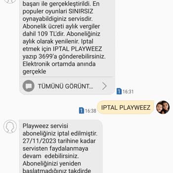 Vodafone Playweez Aboneliğine İlişkin Ücretin Tarafıma İade Edilmesi Hakkında