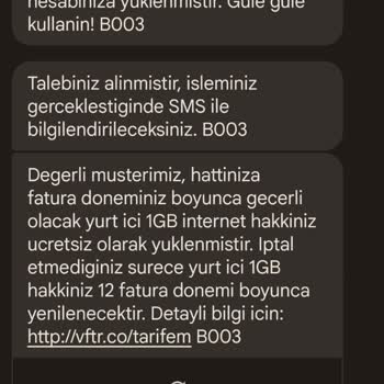 Vodafone Fatura Tutar Değişikliği