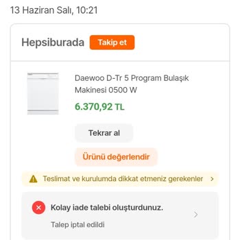 Hepsiburada Daewoo Bulaşık Makinesi Temiz Yıkamıyor!