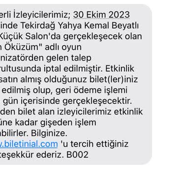 Biletinial.com Etkinlik Bilet İptali