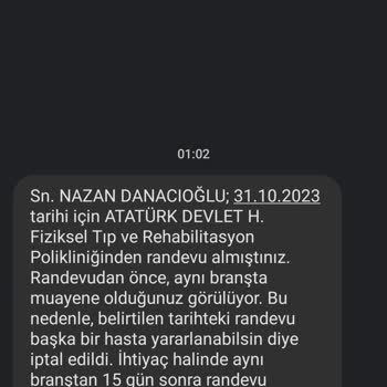 MHRS (Merkezi Hekim Randevu Sistemi) İptal Edilen Randevum.