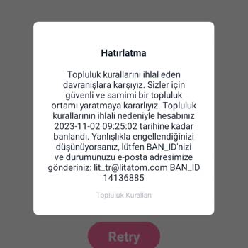 Litmatch 5 Günlük Engel Yedim Bunun Kaldırılmasını İstiyorum Hem De Hemen Teşekkür
