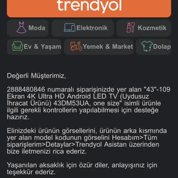 Trendyol Yetkili Servis Raporlu Elektronik Ürünü İade Almıyor