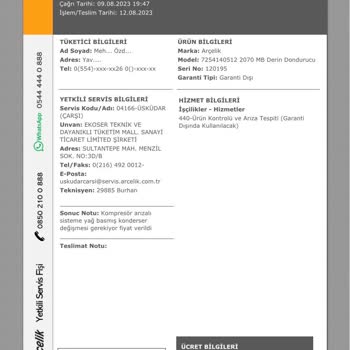 Arçelik Derin Dondurucu Arızası