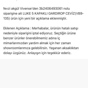 Vivense Kendi Kararına Göre Sipariş İptali Yapıyor