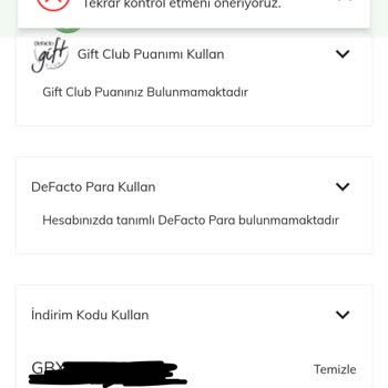DeFacto Kodu Kullandırmıyor Geçersiz Diyor