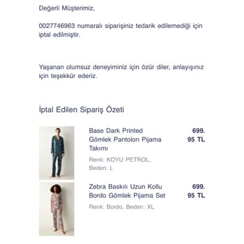 Penti Kafalarına Göre Sipariş İptali