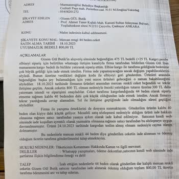 Gizem Gül Butik Para İadesi Almak