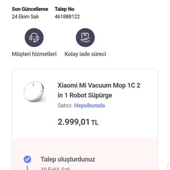 Hepsiburada'dan Aldığım Robot Süpürge Onarım Talebin Çözümlenmiyor