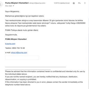 Puma Defolu Ürün Değişim İade Mağduriyeti