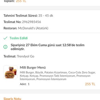 Trendyol Yemek- Hatalı Ürün Getirdi