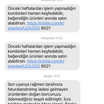 Clotie Tarafıma Gelmeyen Kutu Ücreti İçin İcra Uyarısı