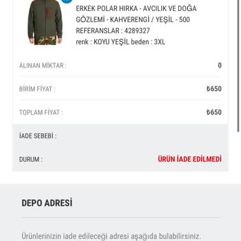 Decathlon İade Ettiğim Ürün Teslim Edildi Mesajına Rağmen Para İadesi Yok