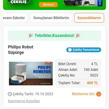 Piyango Sepeti Trendyol Şanslı Çekilişinden Kazandığım Philips Aqua Xu7100 Robot Süpürge İçin Fatura Talebi