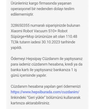 Hepsiburada Keyfine Göre Para İadesi Yapmakta.