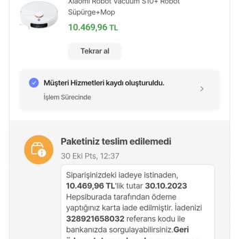 Hepsiburada Keyfine Göre Para İadesi Yapmakta.