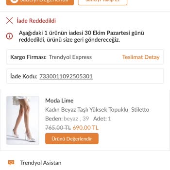 Trendyol Moda Lime Topuklu Ayakkabı Şikayeti