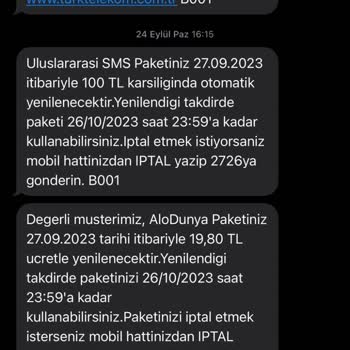 Türk Telekom SMS Paketi İptali