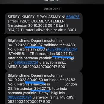 Aliexpress'te Yapılan Satın Alımdan VakıfBank'ın 2 Ayrı Ücret Çekmesi