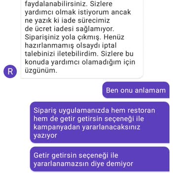 Getir Yemek Yanlış Açıklamayla Mağdur Ediyor