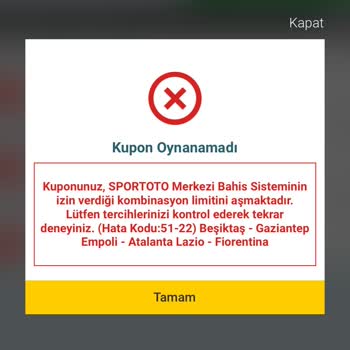 Nesine 51-22 Hata Kodu