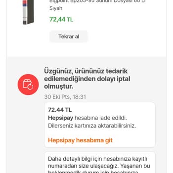 Hepsiburada Sipariş Temin Edilememe
