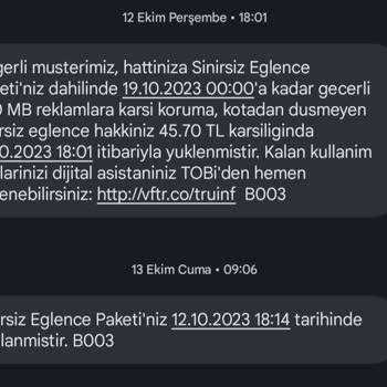 Vodafone Bilgim Dahilinde Alınmayan Ek Paket İptali