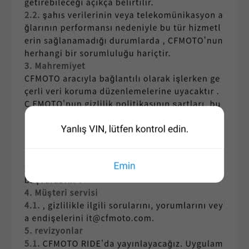 CFMOTO Ride Uygulamasına Araç Ekleyemiyorum